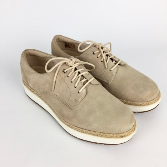 Clarks Womens Teadale Rhea Tan Suede Oxford Sneaker Wedge Lace Up Shoes size 6 - Picture 1 of 16